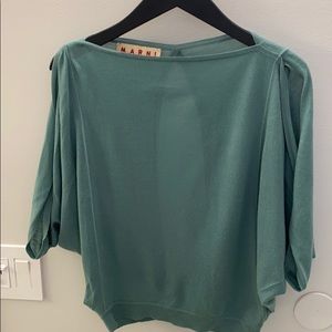 MARNI slate teal, open back, open sleeve sweater